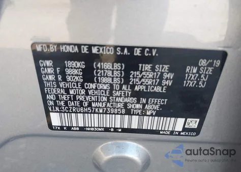 2019 Honda Hr-V Ex from USA, damaged, VIN 3CZRU6H57KM739858